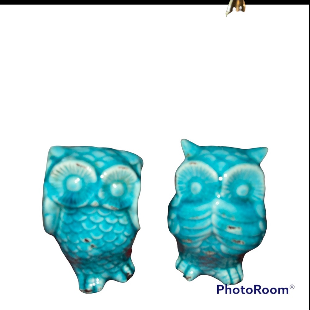 🔥🔥Ceramic. Home Decor, Blue Owls. Set of 2. - Picture 4 of 5